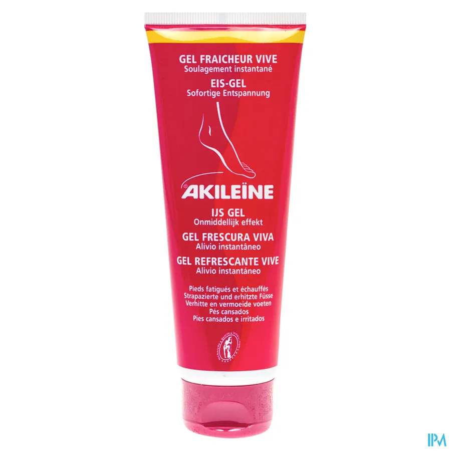 packshot van Akileïne Rood -Ijsgel voor Onmiddellijk Effect voor Verhitte en Vermoeide Voeten- Tube 125 ml