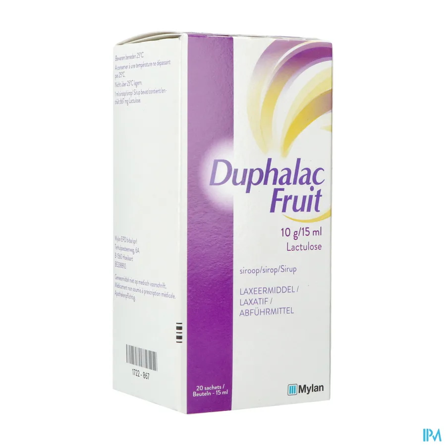 packshot van Duphalac Fruit 20 Zakjes