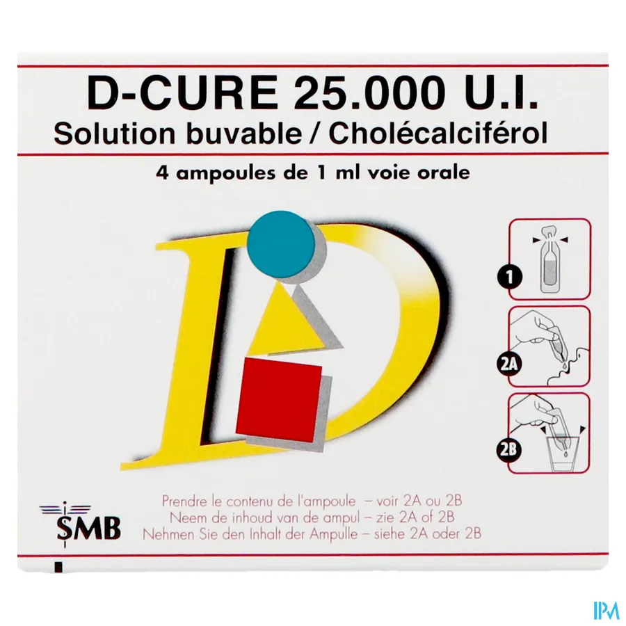 packshot van D-Cure 25000 IE Vitamine D Drinkbare Ampullen 4 Stuks