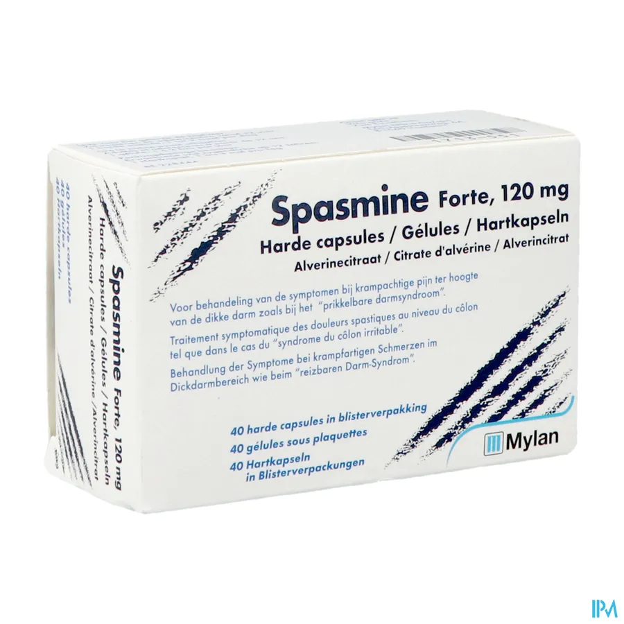 packshot van Spasmine Forte 120mg 40 capsules