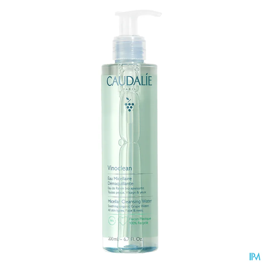 packshot van Caudalie Vinoclean Micellair Reinigingswater voor Gelaat en Ogen voor Alle Huidtypes Pompflacon 200 ml