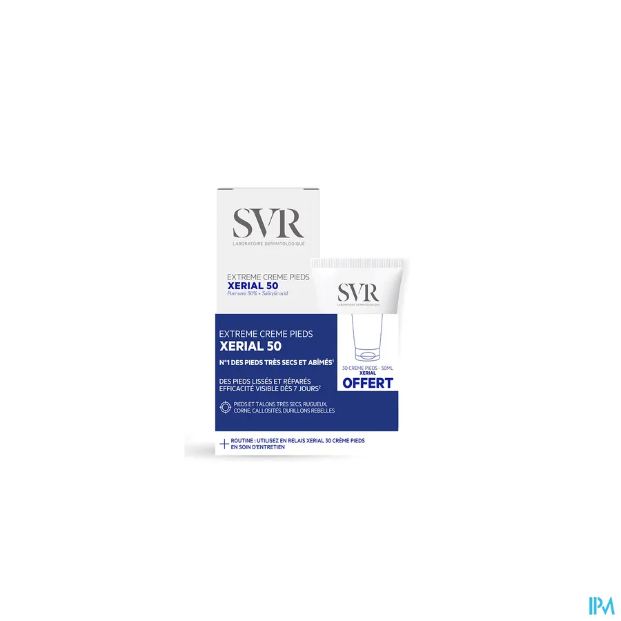 productshot van SVR Xérial Pieds Duoverpakking met Xérial 50 Extrême Voetcrème met 50% Ureum 50 ml en Xérial 30 Voetcrème met 30% Ureum 50 ml