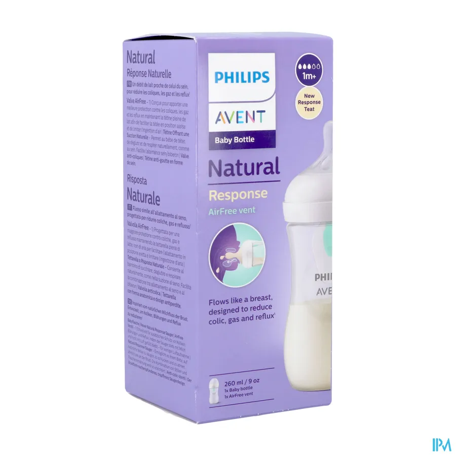 packshot van Philips Avent Natural Airfree Zuigfles 260 ml 1stuk