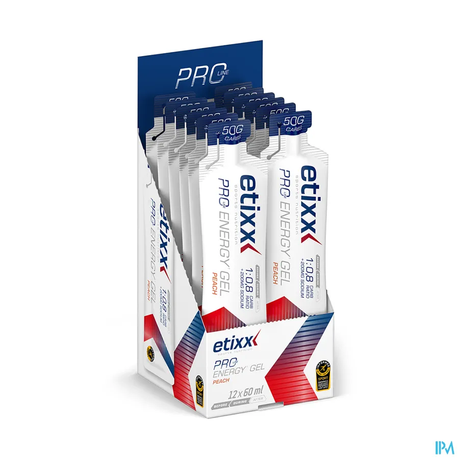 packshot van Etixx Double Carb Energy Gel Proline Peach 12x60ml
