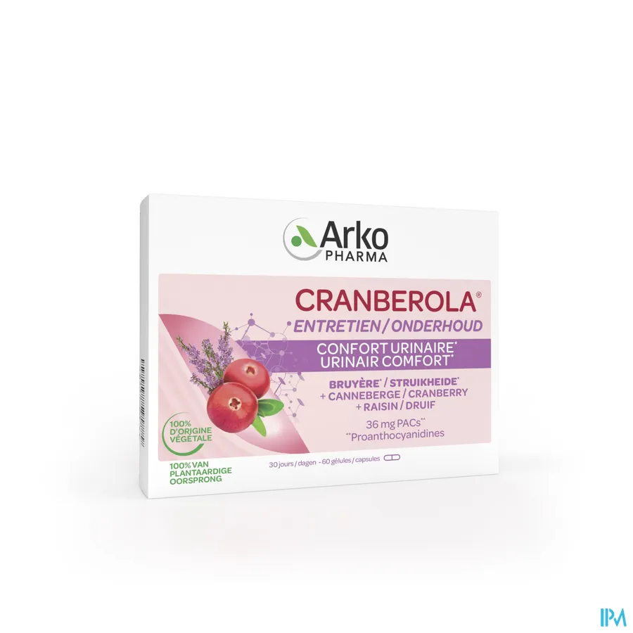 packshot van Cranberola voor Urinair Comfort 60 Capsules