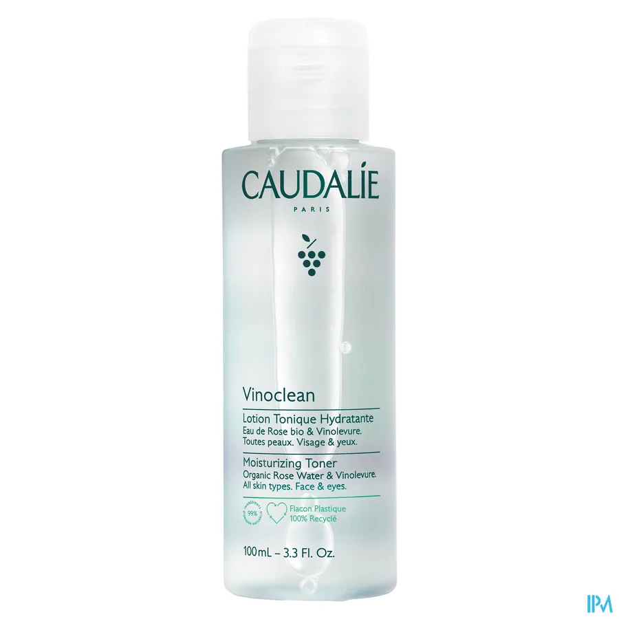 packshot van Caudalie Vinoclean Hydraterende Tonic Lotion voor Gelaat en Ogen voor Alle Huidtypes Flacon 100 ml