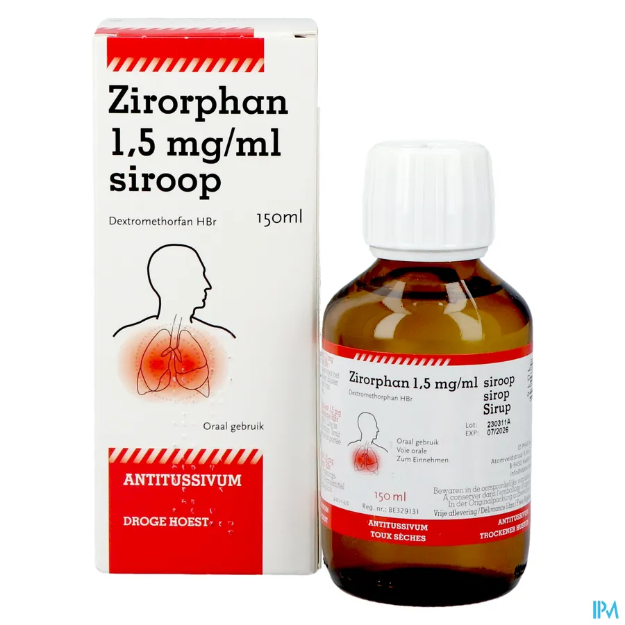 productshot van Zirorphan Suikervrije Siroop tegen Droge Hoest 150 ml