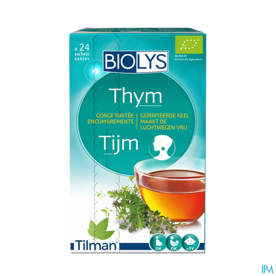packshot van Biolys Thee voor Keel met Tijm 24 Zakjes