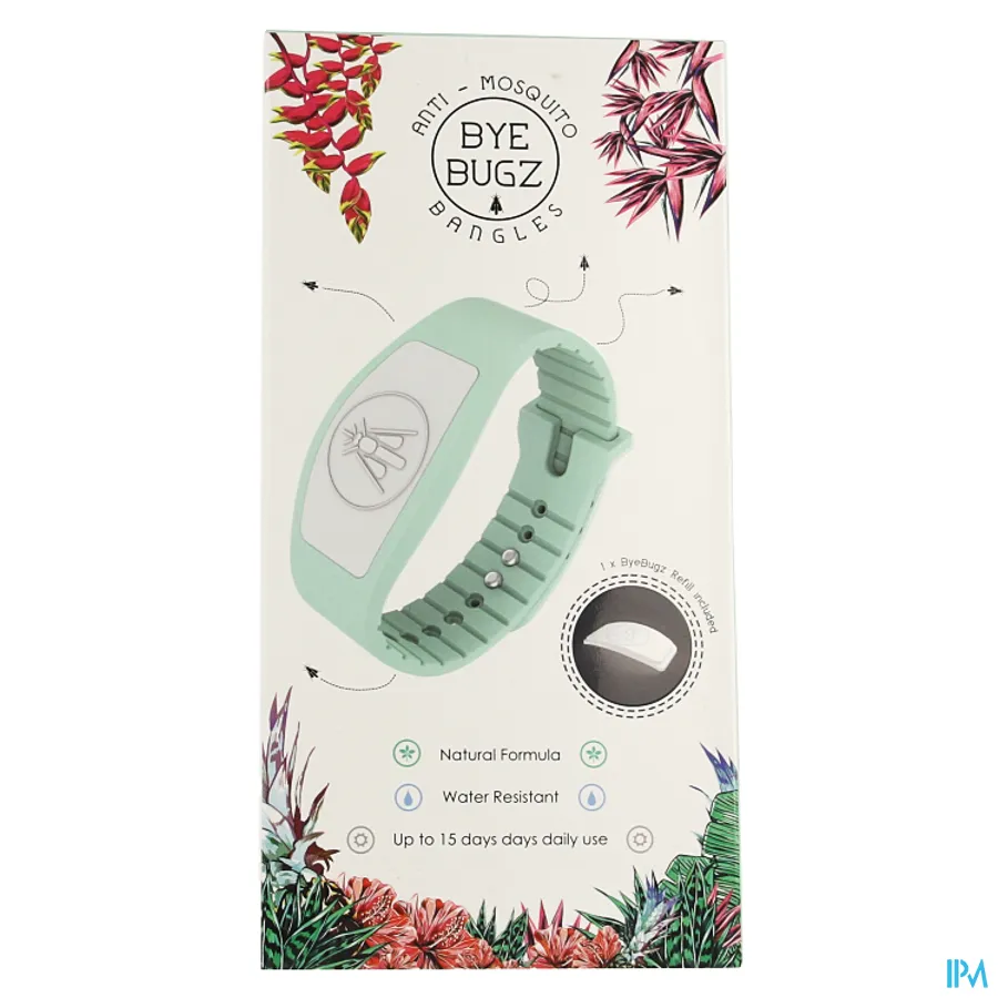 packshot van Bye Bugz Anti-Muggen Armband in Pistachegroen met 1 Navulling