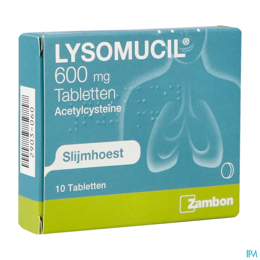 packshot van Lysomucil 600mg 10 tabl