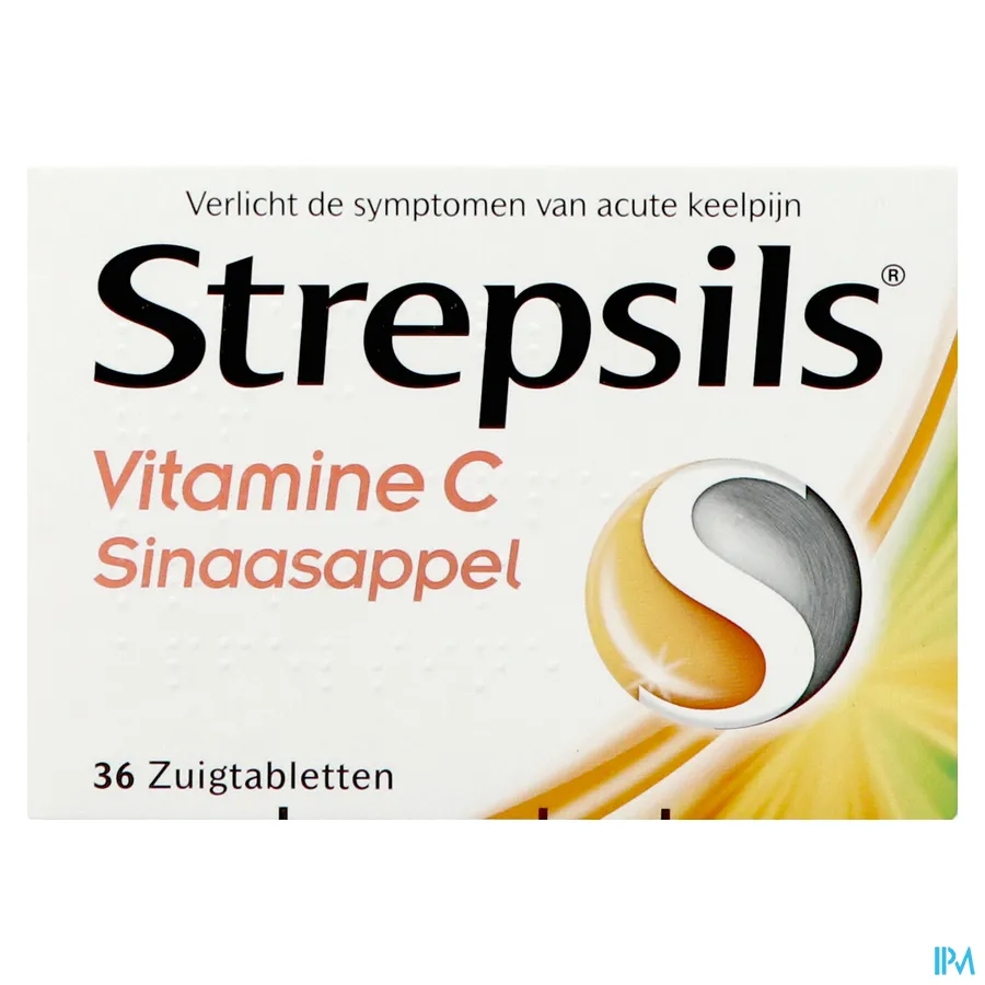 packshot van Strepsils met Vitamine C 36 Zuigtabletten met Sinaasappelsmaak