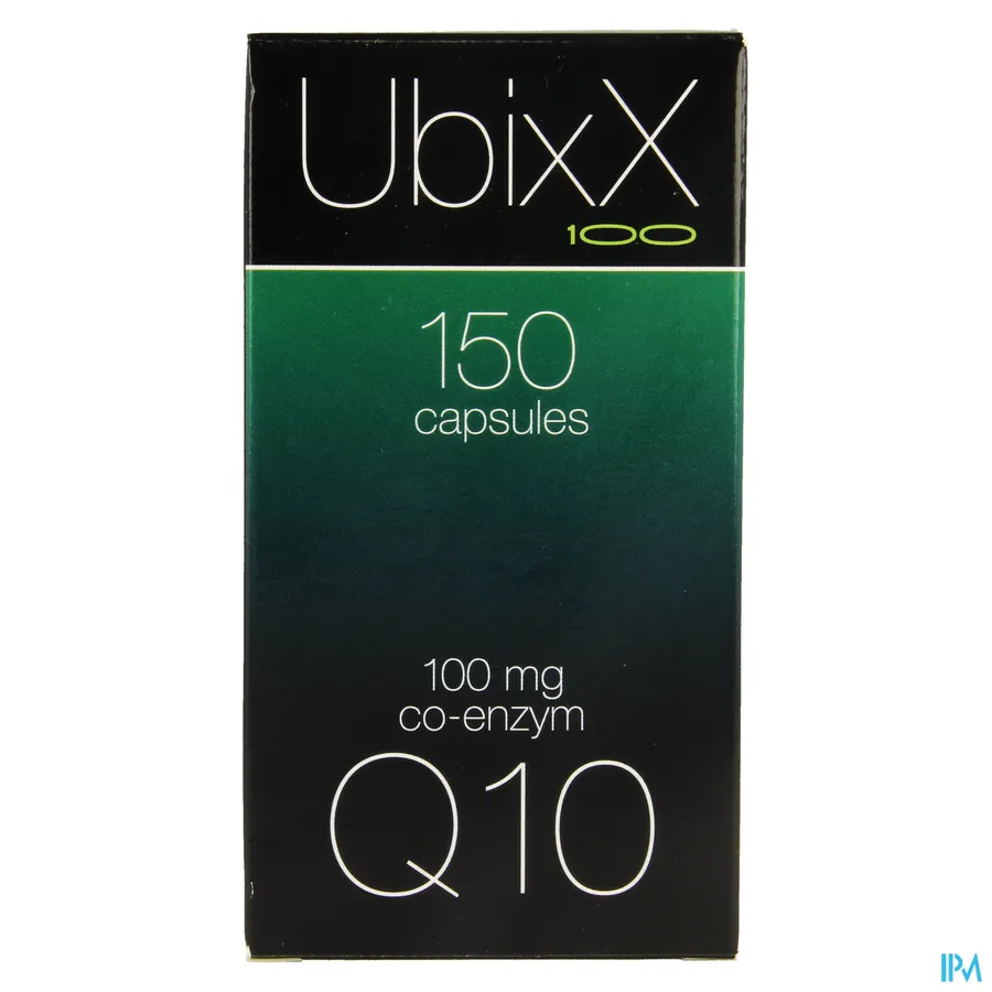 packshot van UbixX 100 met 100 mg Co-Enzym Q10 150 Capsules