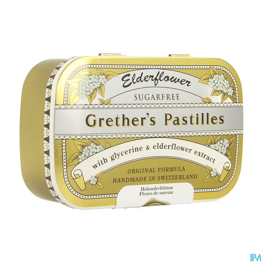 packshot van Grether's Pastilles Vlierbloesem Suikervrij in Blikken Doos 110 g