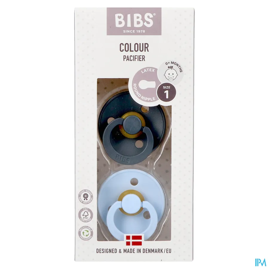 packshot van Bibs Fopspeen Duo Iron/Baby Blue 0-6 2 stuks