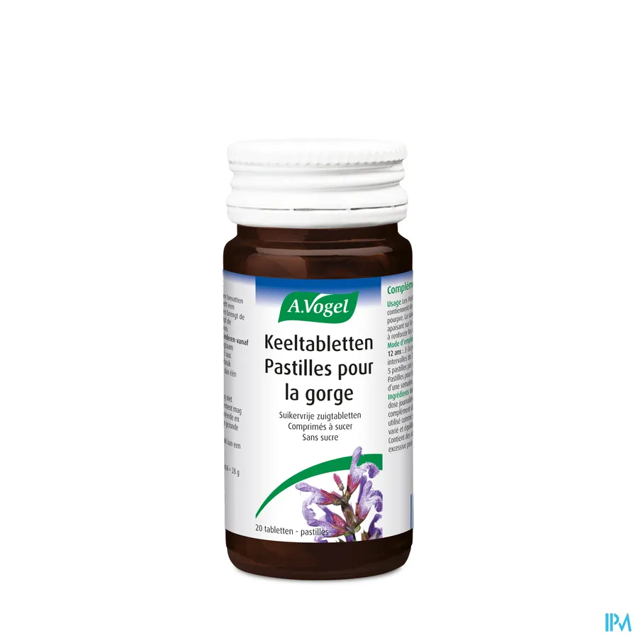 productshot van A. Vogel Keeltabletten voor Verzachting van de Keel en Hulp voor de Natuurlijke Weerstand - Suikervrije Zuigtabletten met Pepermuntsmaak 20 Stuks