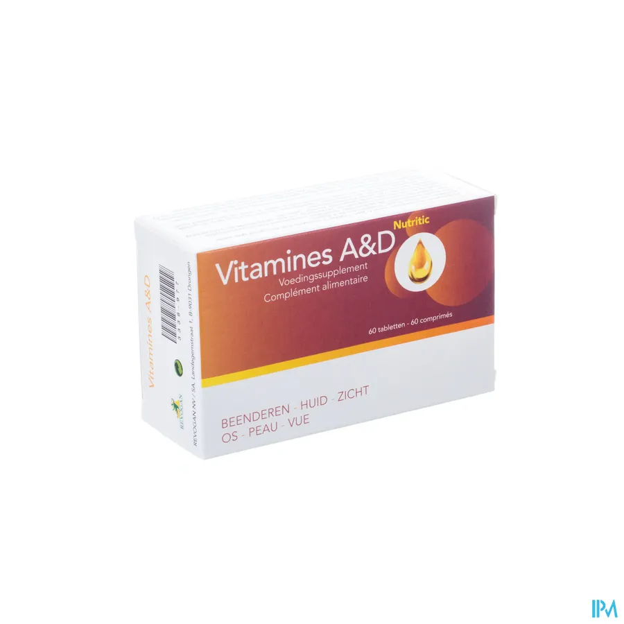 packshot van Nutritic Vitamines A en D voor Beenderen, Huid en Zicht 60 Tabletten