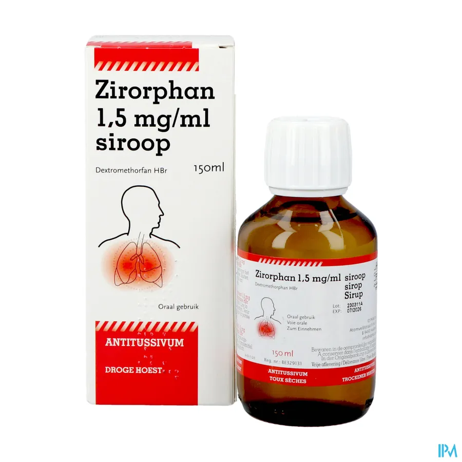 productshot van Zirorphan Suikervrije Siroop tegen Droge Hoest 150 ml