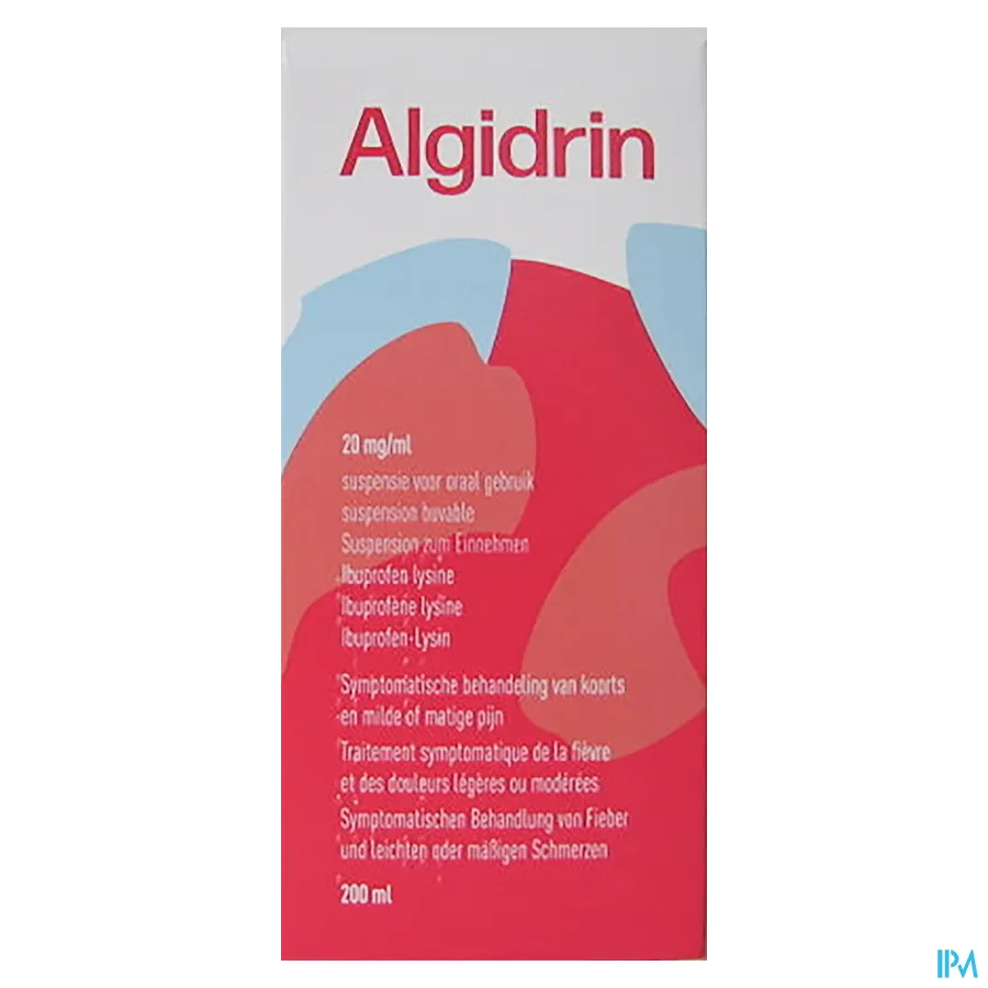 packshot van Algidrin Siroop Tegen Pijn en Koorts 200 ml