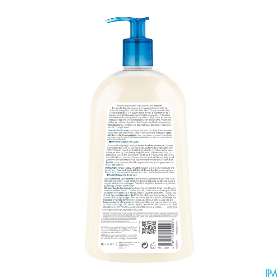 packshot van Bioderma Atoderm Douchecrème 1 l