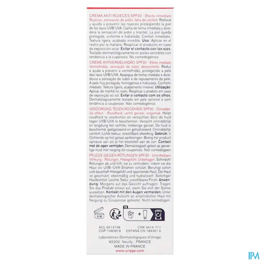 packshot van Uriage Roseliane Crème Anti-Roodheid SPF30 40 ml