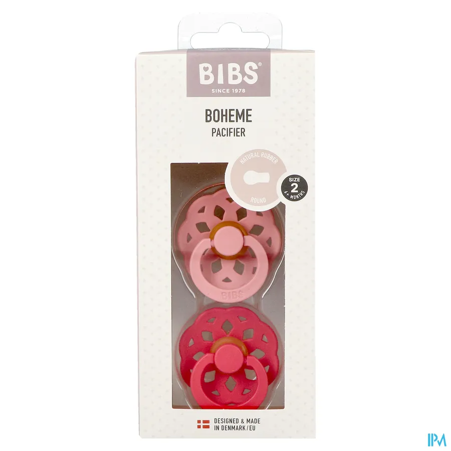 packshot van BIBS Fopspeen Boheme Duo Dusty Pink & Coral Size 2 2 stuks