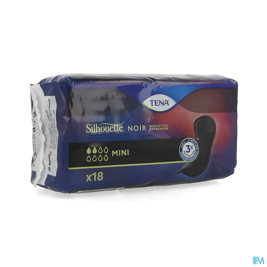 packshot van TENA Silhouette Pads Noir Mini 18 stuks