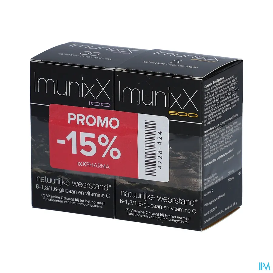 packshot van Imunixx 500 + 100 promoverpakking 5 + 30 tabletten
