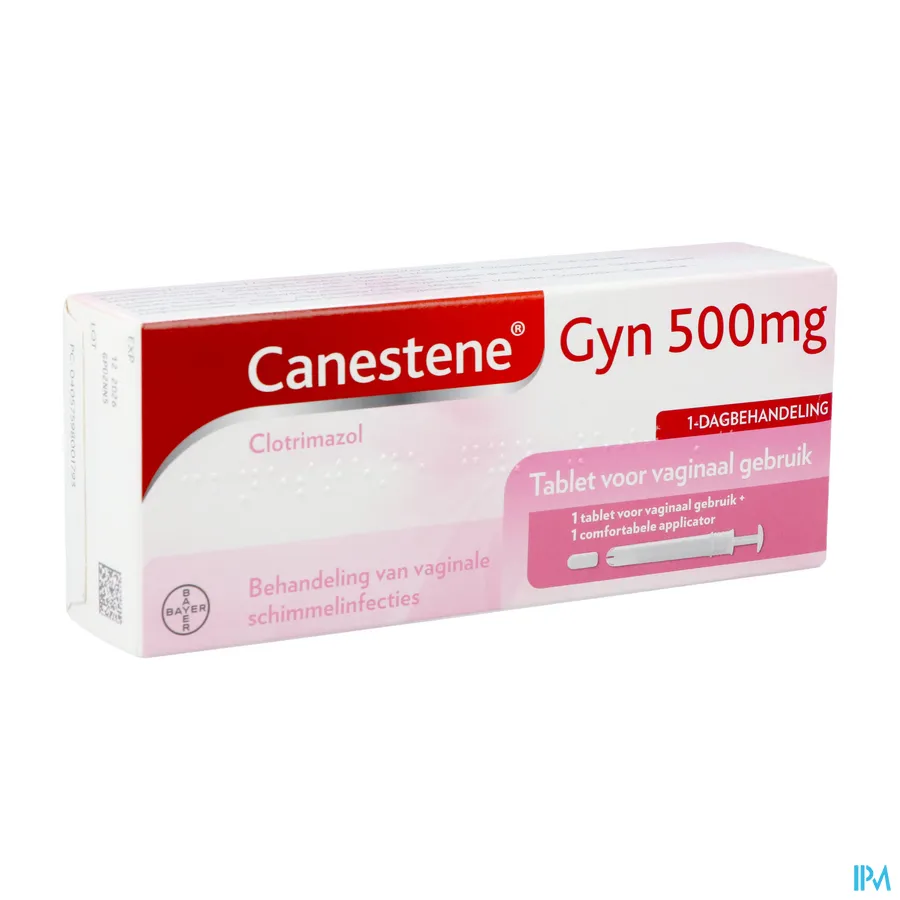packshot van Canestene Gyn 500 mg Clotrimazole 1 Tablet voor Vaginaal Gebruik