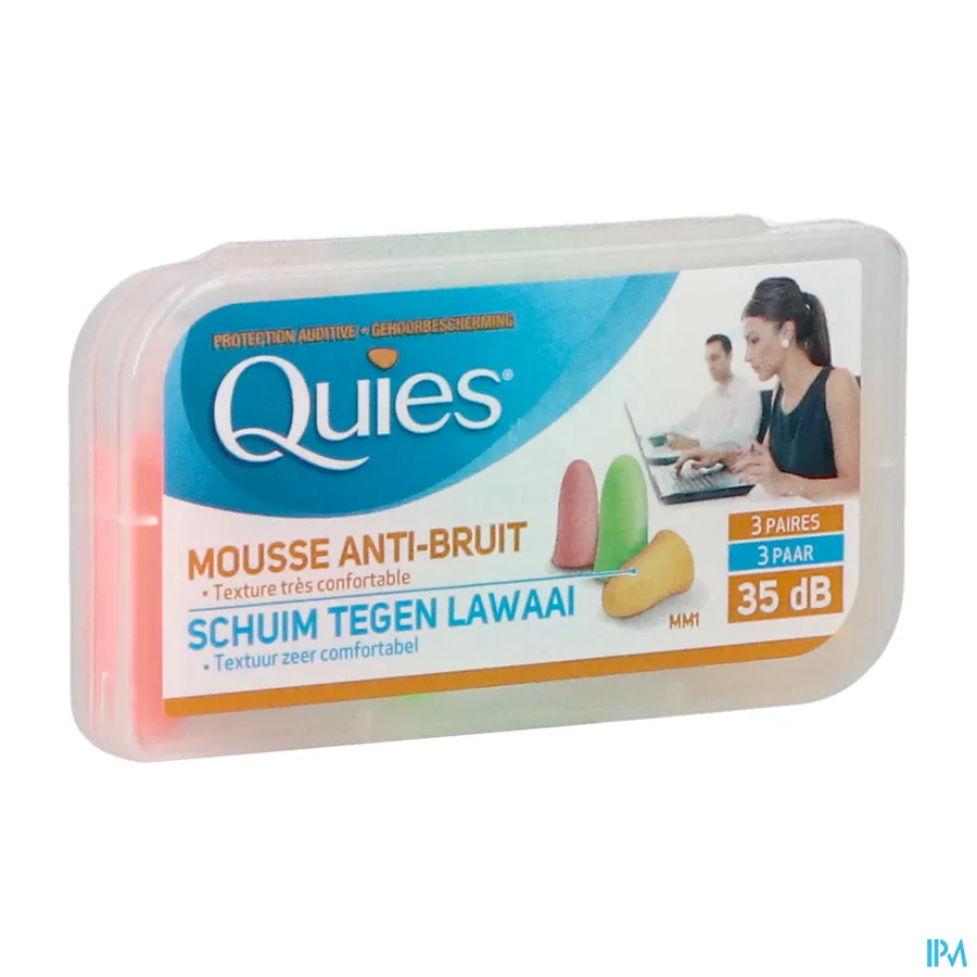 packshot van Quies Kegelvormige Oordopjes in Schuim tegen Harde Geluiden 35 dB in Fluo 3 Paar