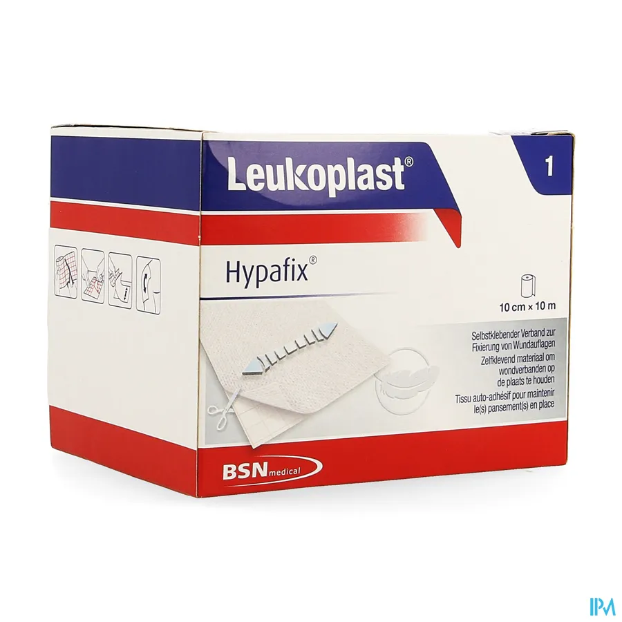packshot van Leukoplast Hypafix 10cm x 10m 1 stuk
