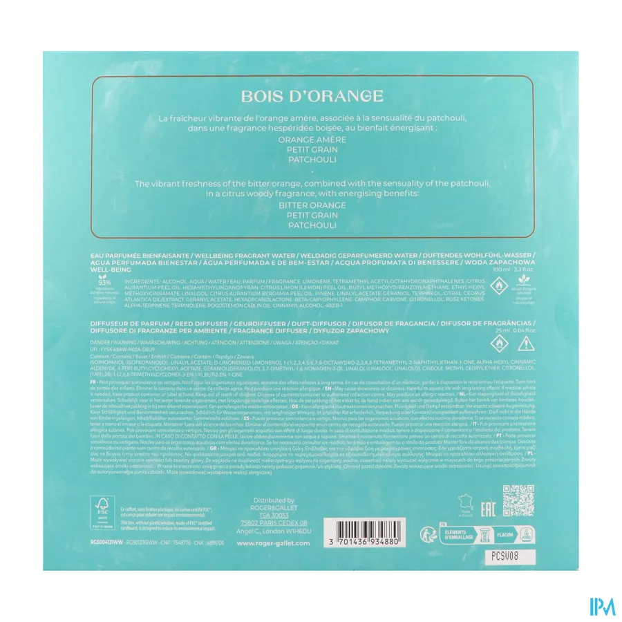 packshot van Roger & Gallet Geparfumeerd Water + Geurstokjes Geschenkset Bois d'Orange