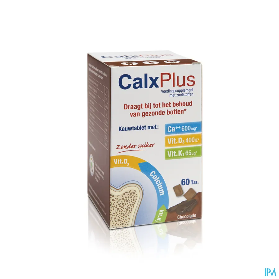 packshot van Calx Plus Chocolade 60 Kauwtabletten