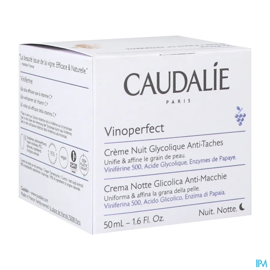 packshot van Caudalie Vinoperfect Glycol Nachtcrème tegen Vlekken 50 ml