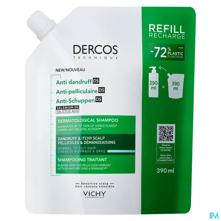 productshot van Vichy Dercos Anti-Roos DS Normaal tot Vet Haar 390 ml - Navulling