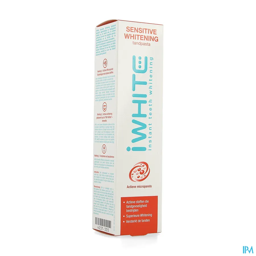 packshot van I White Sensitive Whitening Tandpasta met Actieve Mircroparels met Actieve Stoffen die Tandgevoeligheid Bestrijden Tube 75 ml
