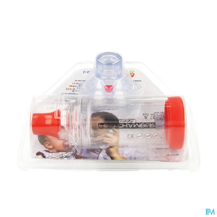 packshot van Fisio Chamber Vision Antistatische Inhalatiekamer met Ventiel en Masker voor Sprayinhalatietoestellen voor Kinderen van 0-3 Jaar