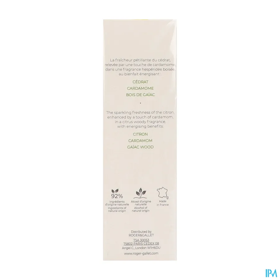 packshot van Roger & Gallet Cedrat Geparfumeerd Water 30 ml