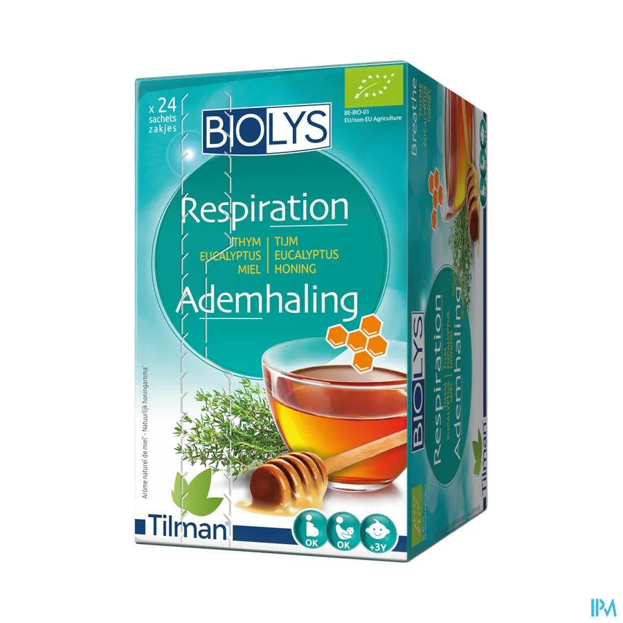 packshot van Tilman Biolys Ademhaling Tijm-Eucalyptus-Honing 24 zakjes