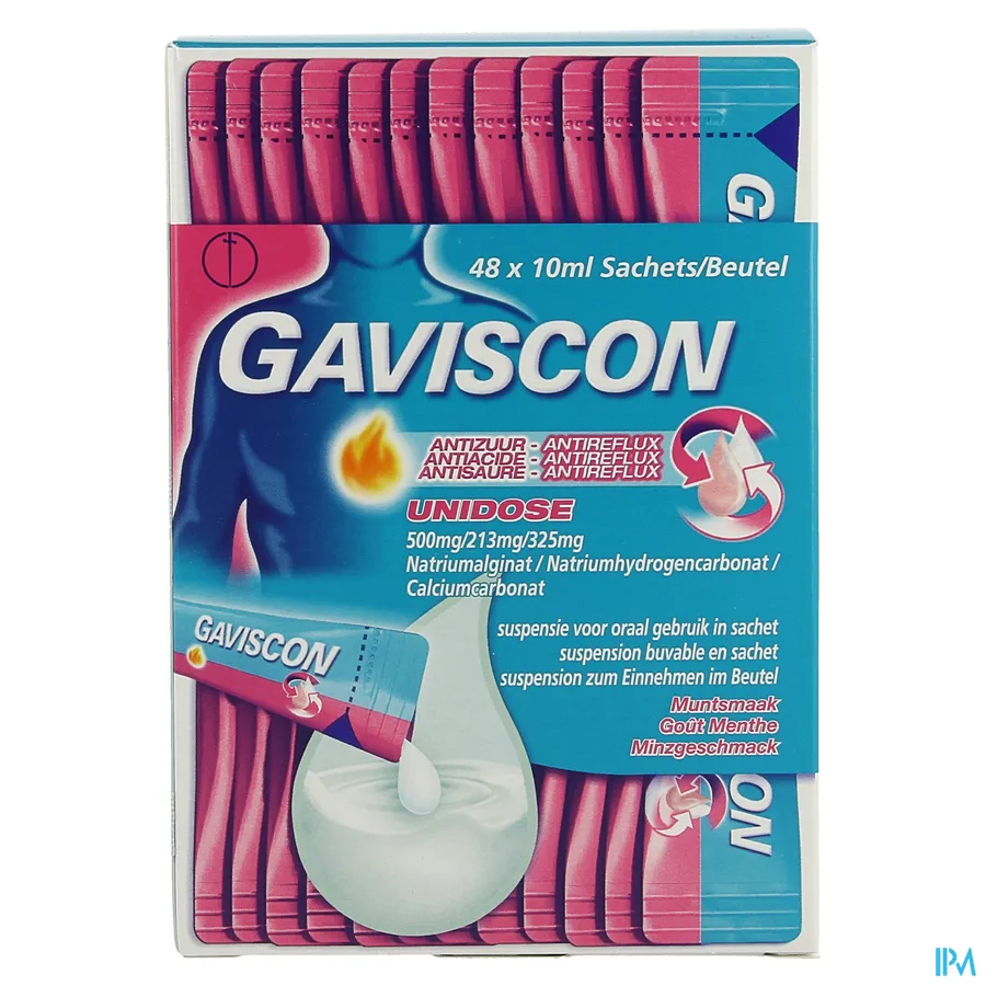 packshot van Gaviscon Antizuur-Antireflux Unidose Zakjes met Muntsmaak 48 x 10 ml