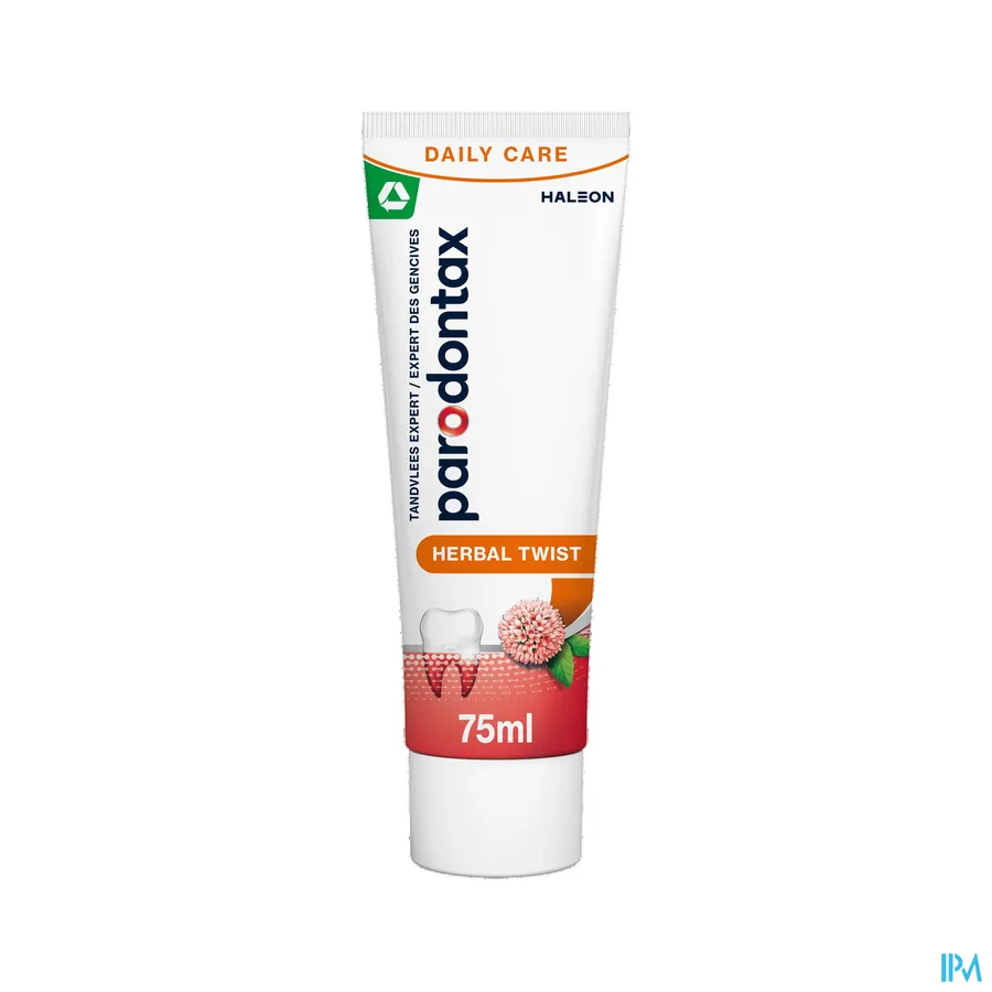 productshot van Parodontax Herbal Twist met Ginger & Mint - Helpt tegen en Voorkomt Bloedend Tandvlees - Tube 75 ml