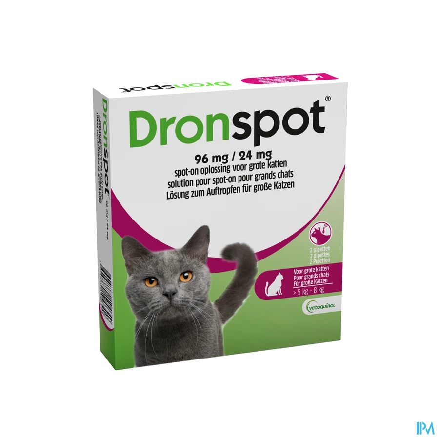 packshot van Dronspot 96 mg/24 mg Spot-on Kat >5-8 kg 2 stuks