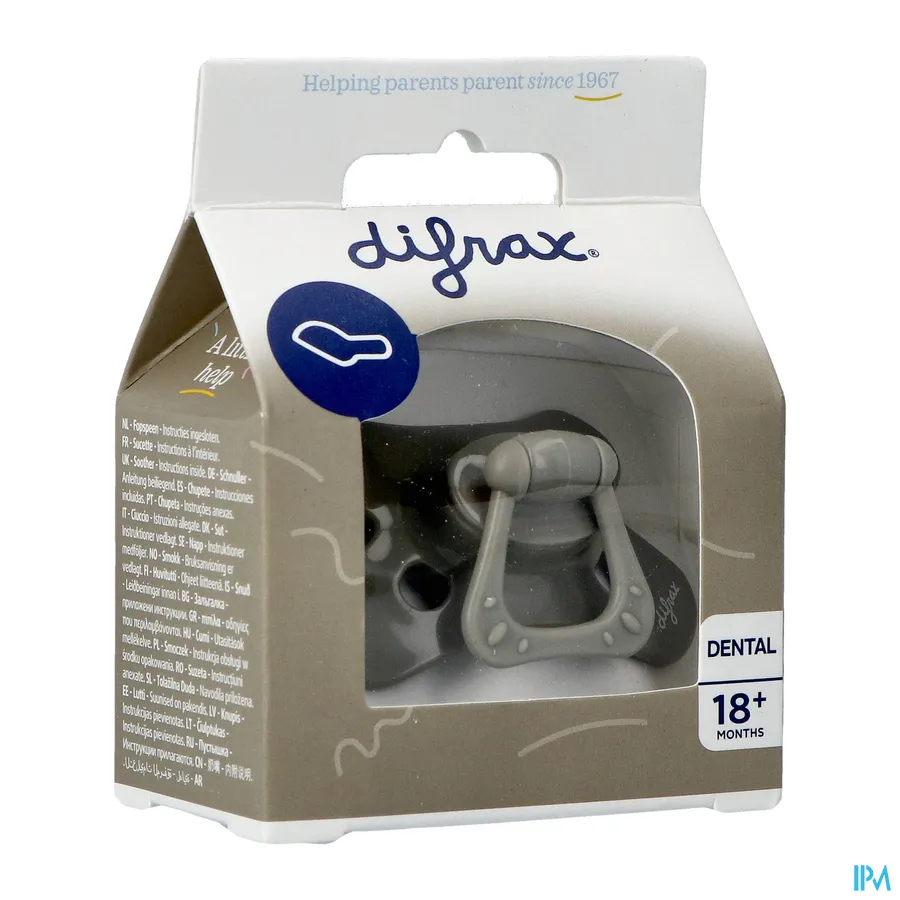 packshot van Difrax Fopspeen Dental +18m Uni/pure Grijs/clay
