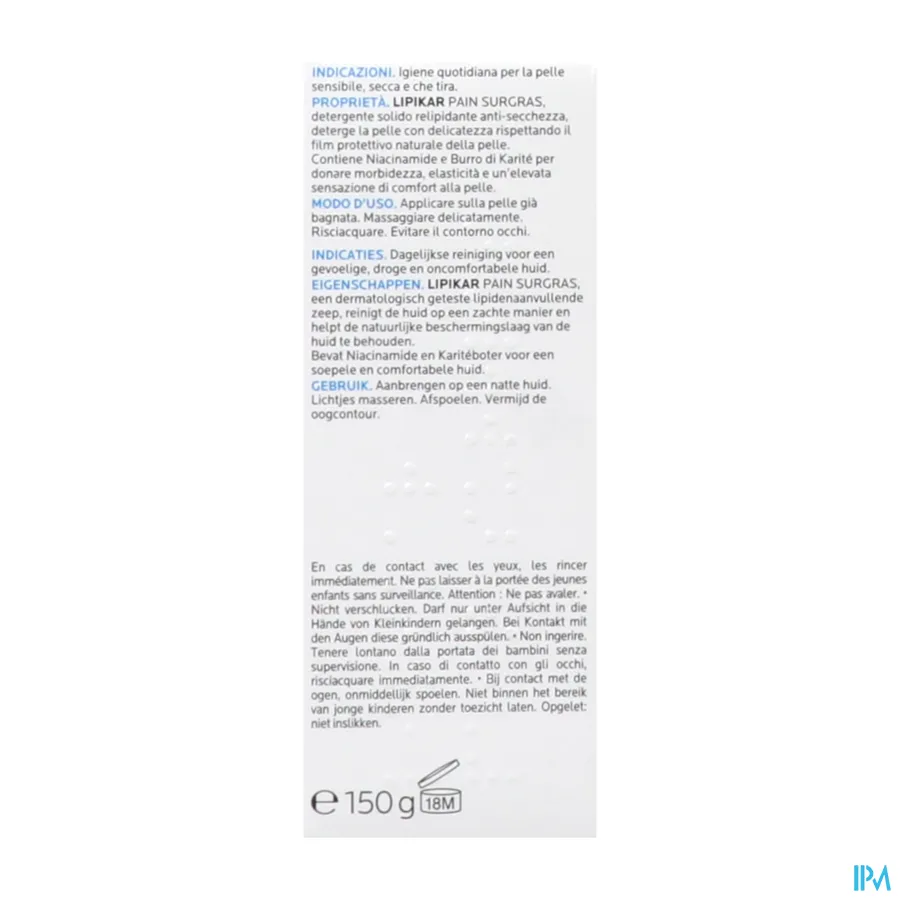 packshot van La Roche-Posay Lipikar Overvette Zeep 150 g