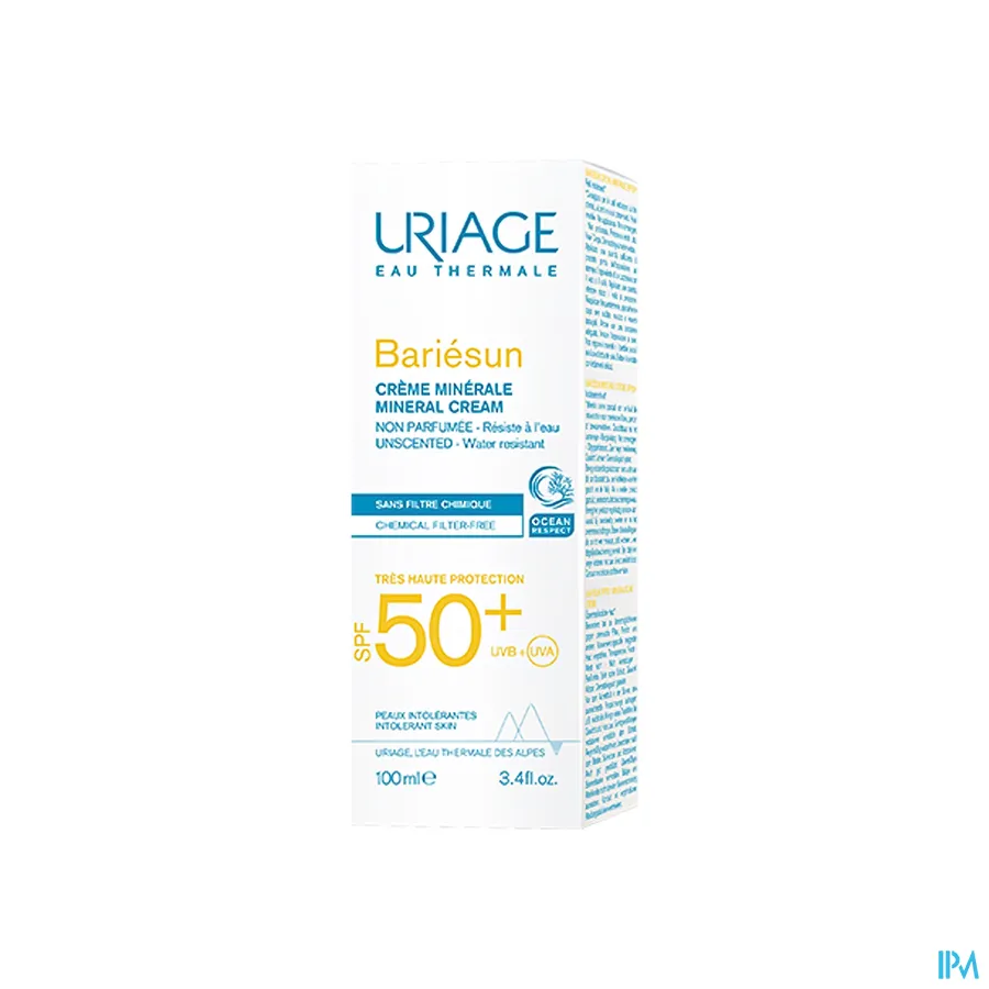 packshot van Uriage Bariésun Minerale Crème met SPF 50+ voor Kinderen en Volwassenen 100 ml