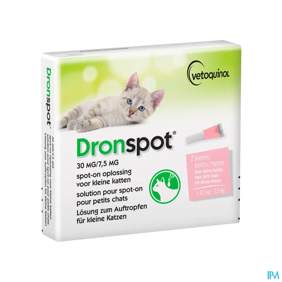 packshot van Dronspot 30 mg/7,5 mg Spot-on Kat >0,5-2,5 kg 2 stuks