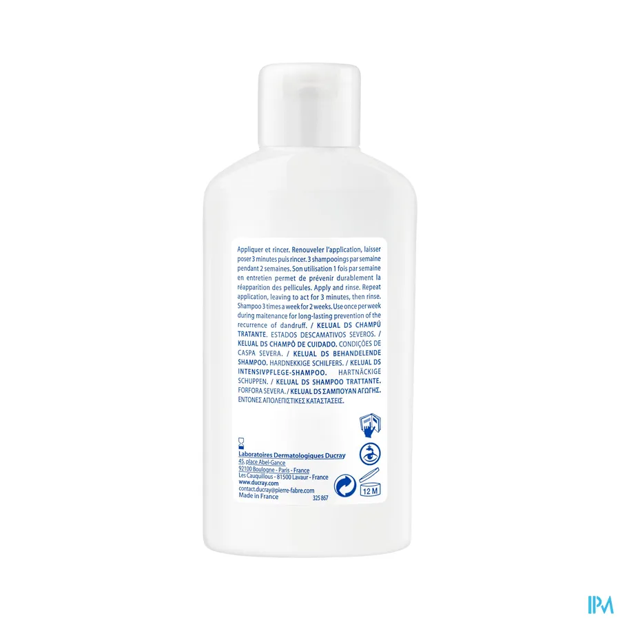productshot van Ducray Kelual DS Verzorgende Shampoo tegen Schilfertjes en Voorkomt Nieuwe Opflakkeringen Flacon 100 ml