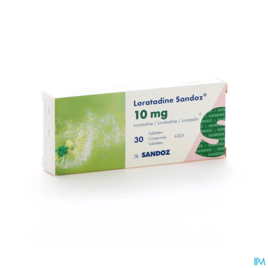 packshot van Loratadine Sandoz 10mg 30 tabl