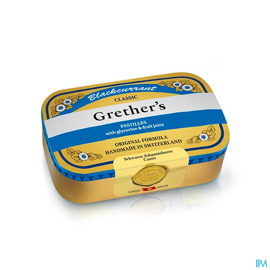 packshot van Grether's Pastilles Zwarte Bes Suikervrij in Blikken Doos 110 g