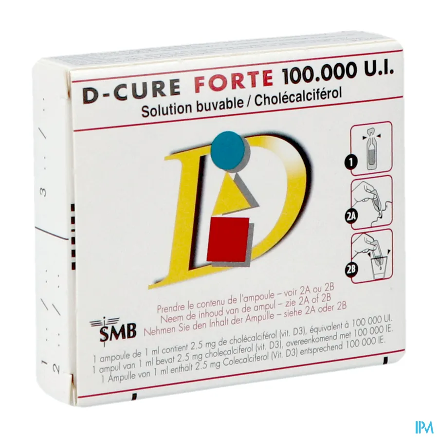 packshot van D-Cure Forte 100000 IE Vitamine D Drinkbare Ampullen 3 Stuks