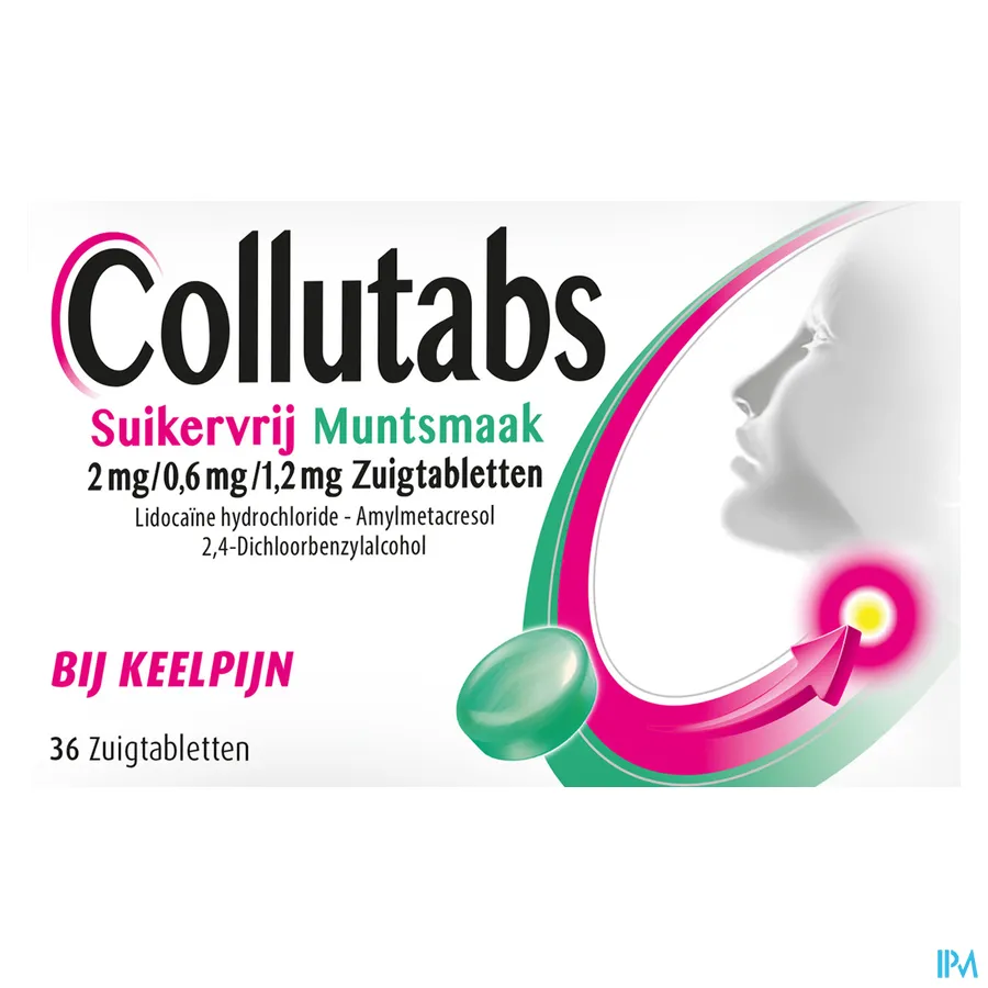 packshot van Collutabs Zuigtabletten Suikervrij Muntsmaak 36 tabletten